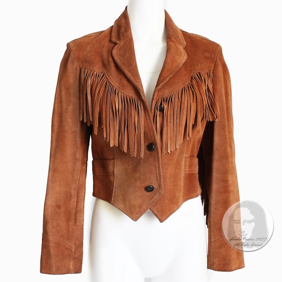 Vintage Fringe Jacket Cropped Distressed Suede Leather Ms Pioneer Pioneer Wear - Picture 1 of 12